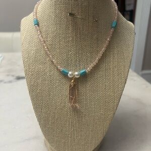 #2. Handmade Pink and Turquoise Beaded Necklace